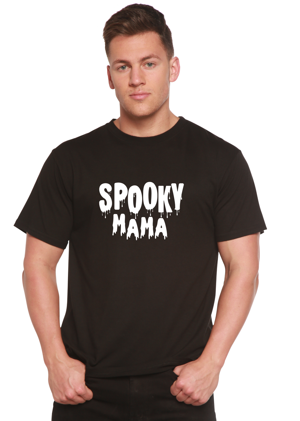 Camiseta gráfica de manga corta de bambú/algodón orgánico para hombre "Spooky Mama Halloween"