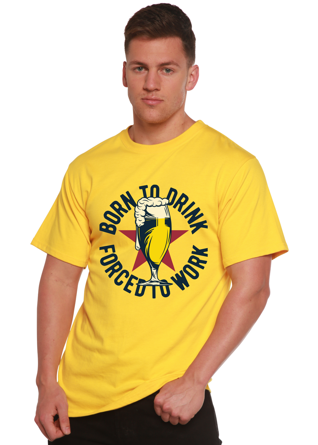 Camiseta gráfica de manga corta de viscosa de bambú/algodón orgánico "Born to Drink" para hombre