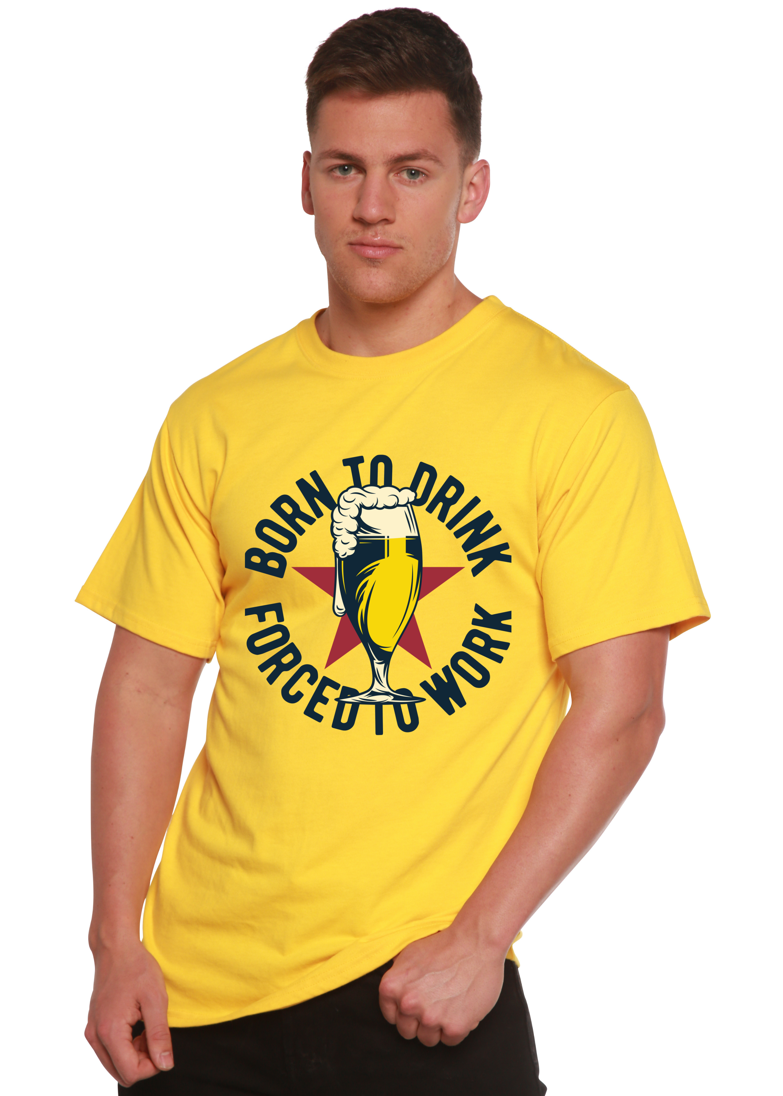 Camiseta gráfica de manga corta de viscosa de bambú/algodón orgánico "Born to Drink" para hombre