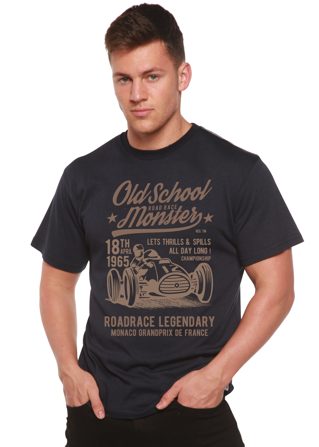 Camiseta gráfica de manga corta de viscosa de bambú y algodón orgánico Old School Road Spun Bamboo® para hombre