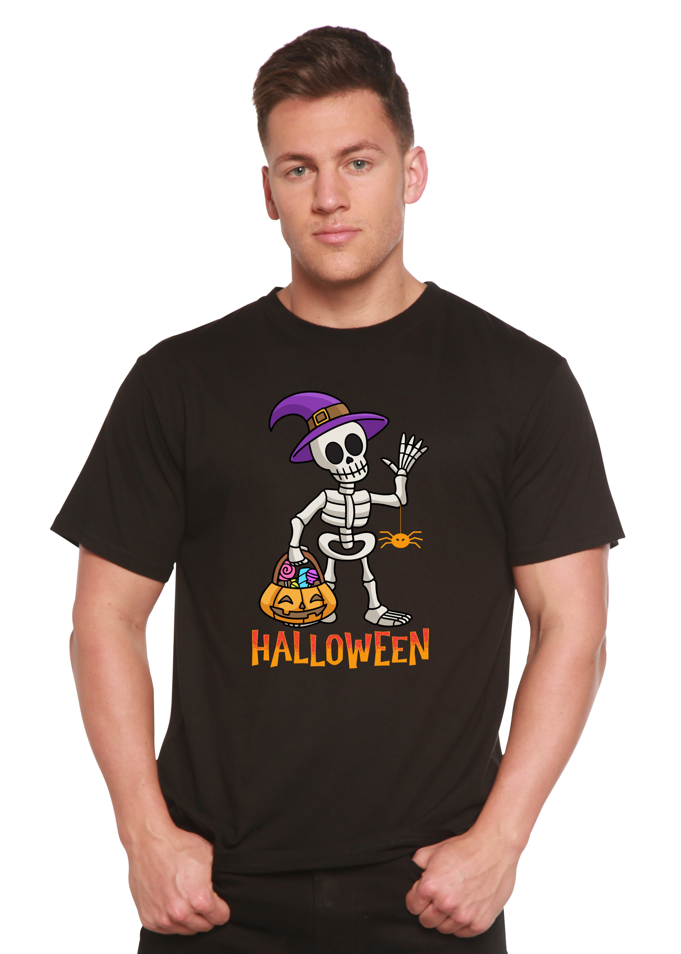 Camiseta gráfica unisex de manga corta de bambú-viscosa/algodón orgánico "Happy Halloween"