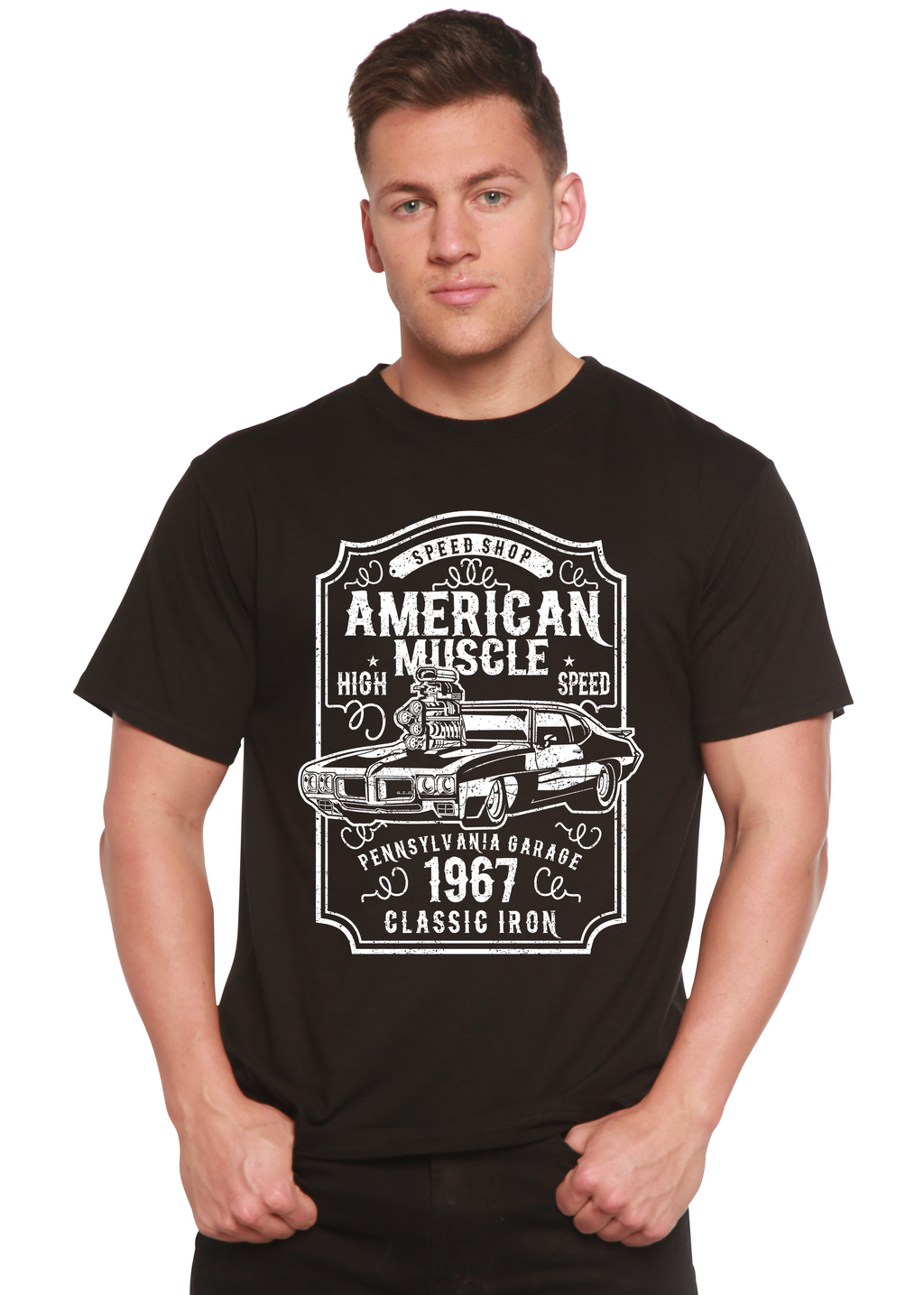 Camiseta gráfica de manga corta de bambú/algodón orgánico American Muscle para hombre