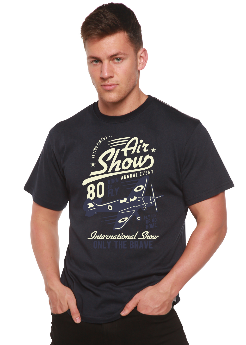 Camiseta Gráfica de Manga Corta de Viscosa de Bambú/Algodón Orgánico "Air Show" para Hombre