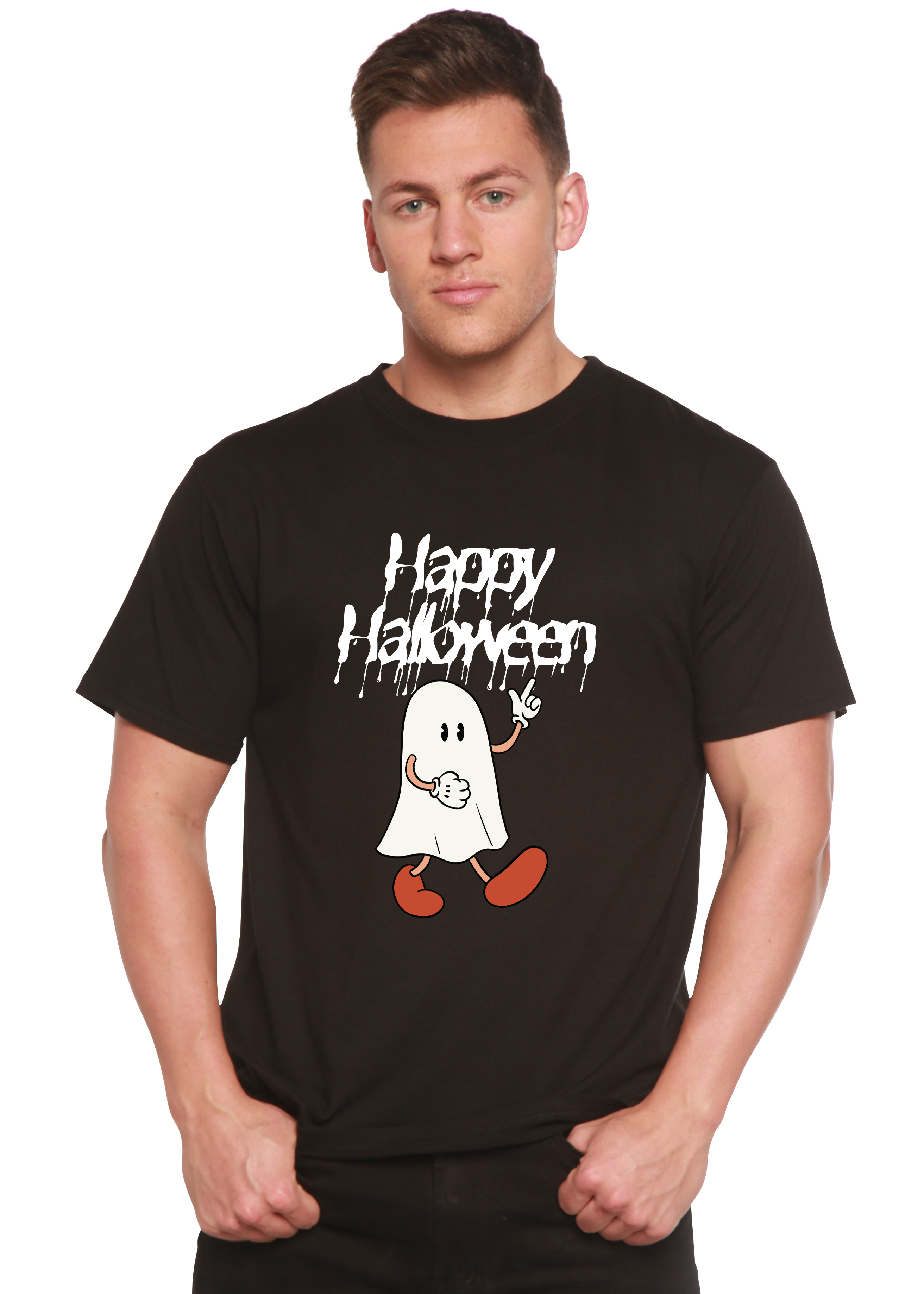 Camiseta gráfica de manga corta de viscosa de bambú/algodón orgánico para hombre - ¡Feliz Halloween!