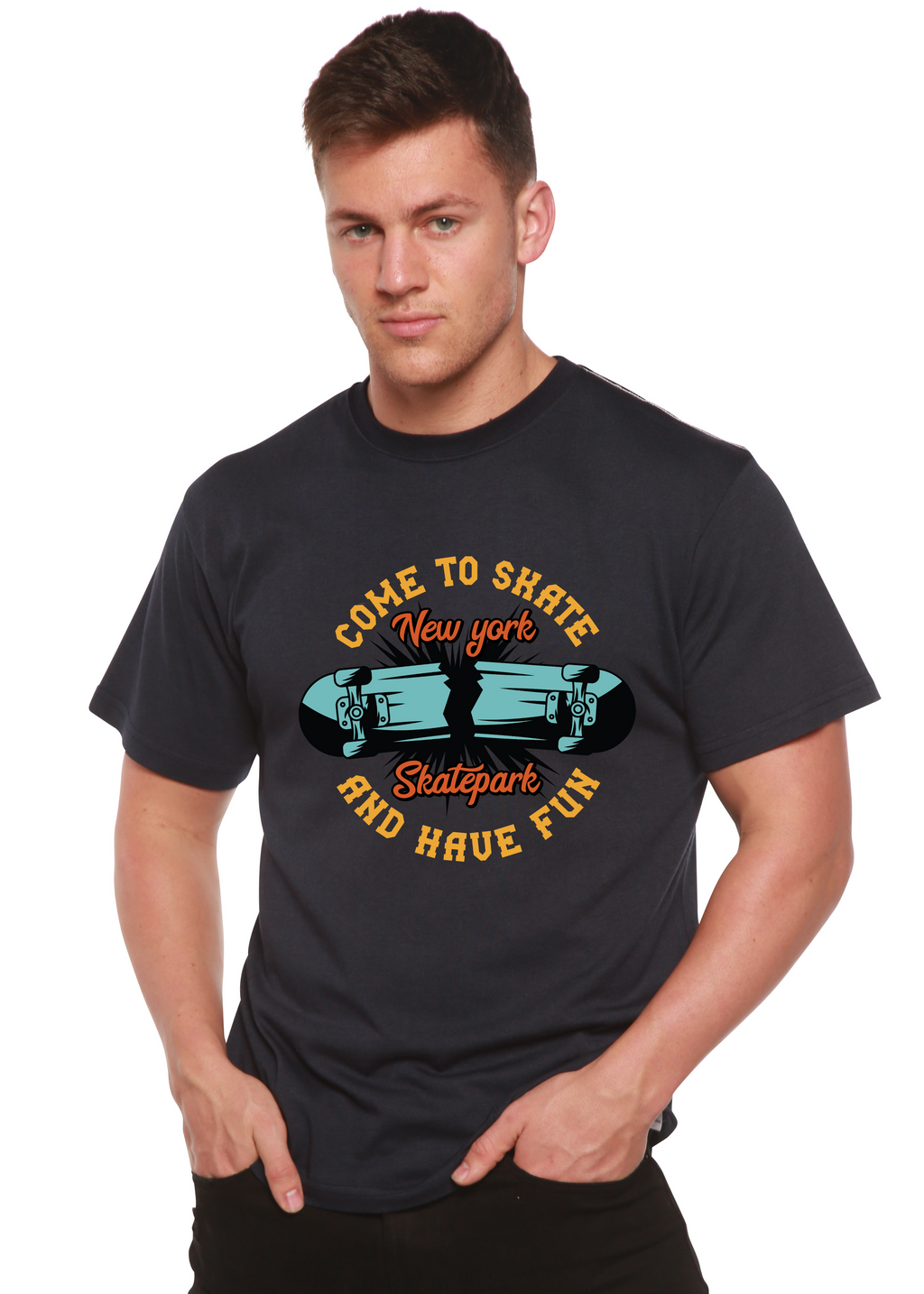 Camiseta gráfica de manga corta para hombre de bambú viscosa/algodón orgánico "New York Skatepark"