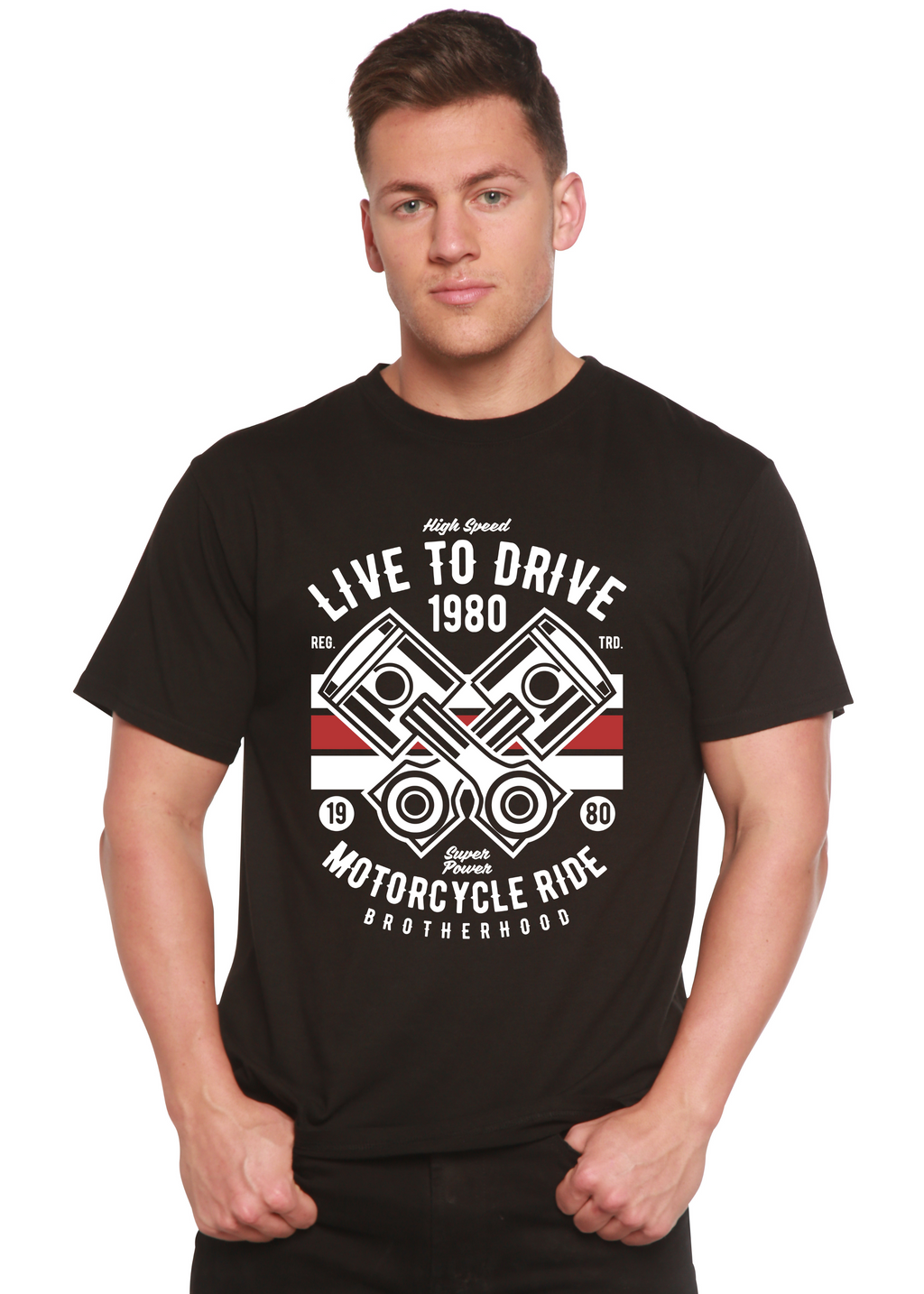 Camiseta Gráfica de Manga Corta de Bambú Viscosa/Algodón Orgánico para Hombre "Live To Ride 1980"