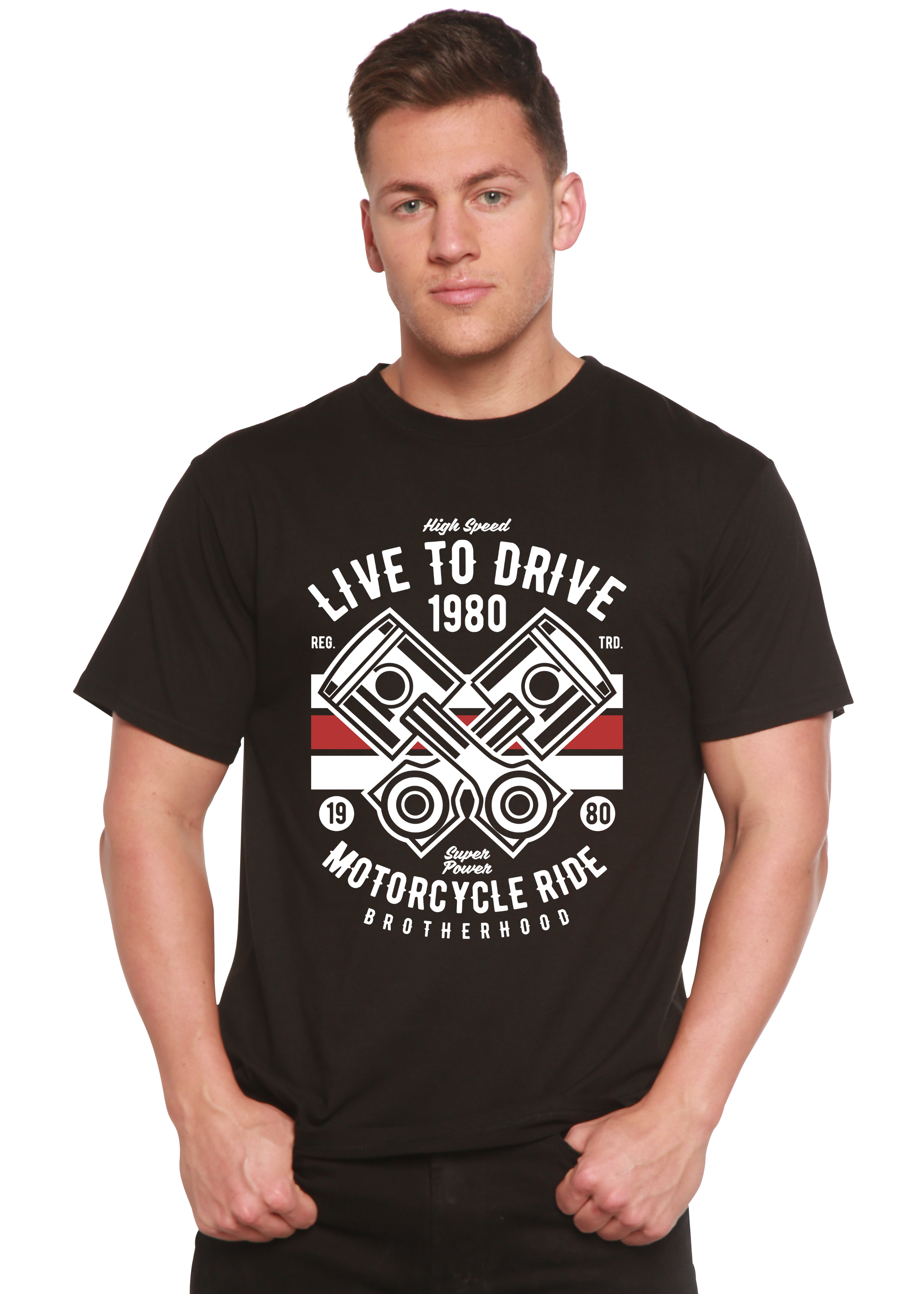 Camiseta Gráfica de Manga Corta de Bambú Viscosa/Algodón Orgánico para Hombre "Live To Ride 1980"