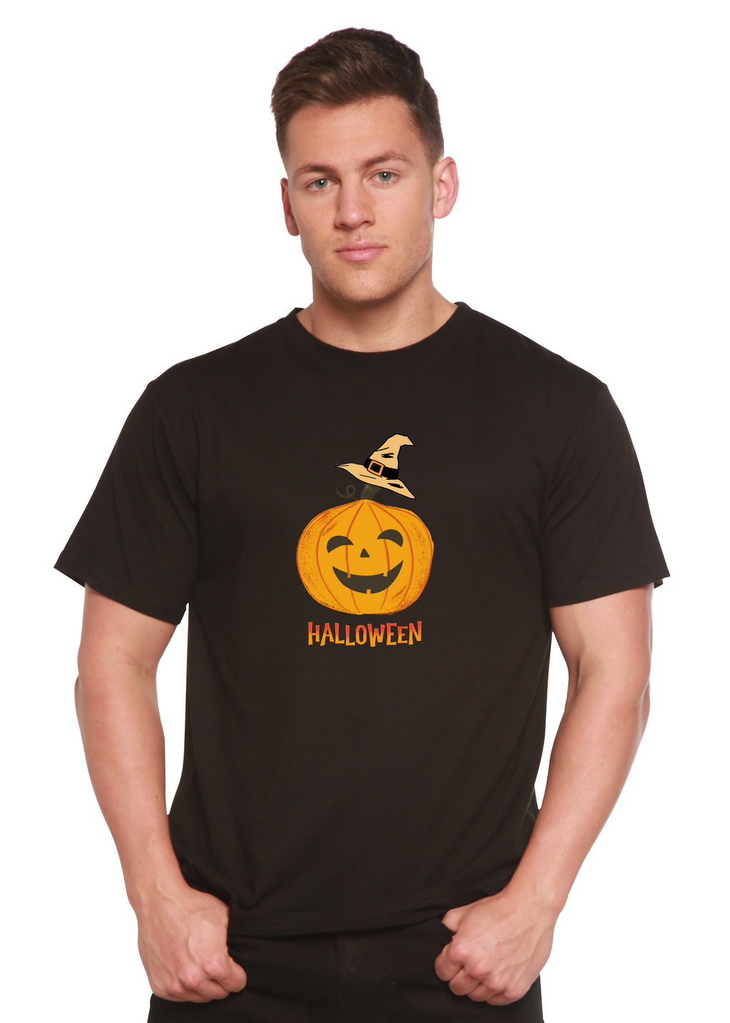 Camiseta gráfica de manga corta de viscosa de bambú/algodón orgánico unisex con calabaza de Halloween