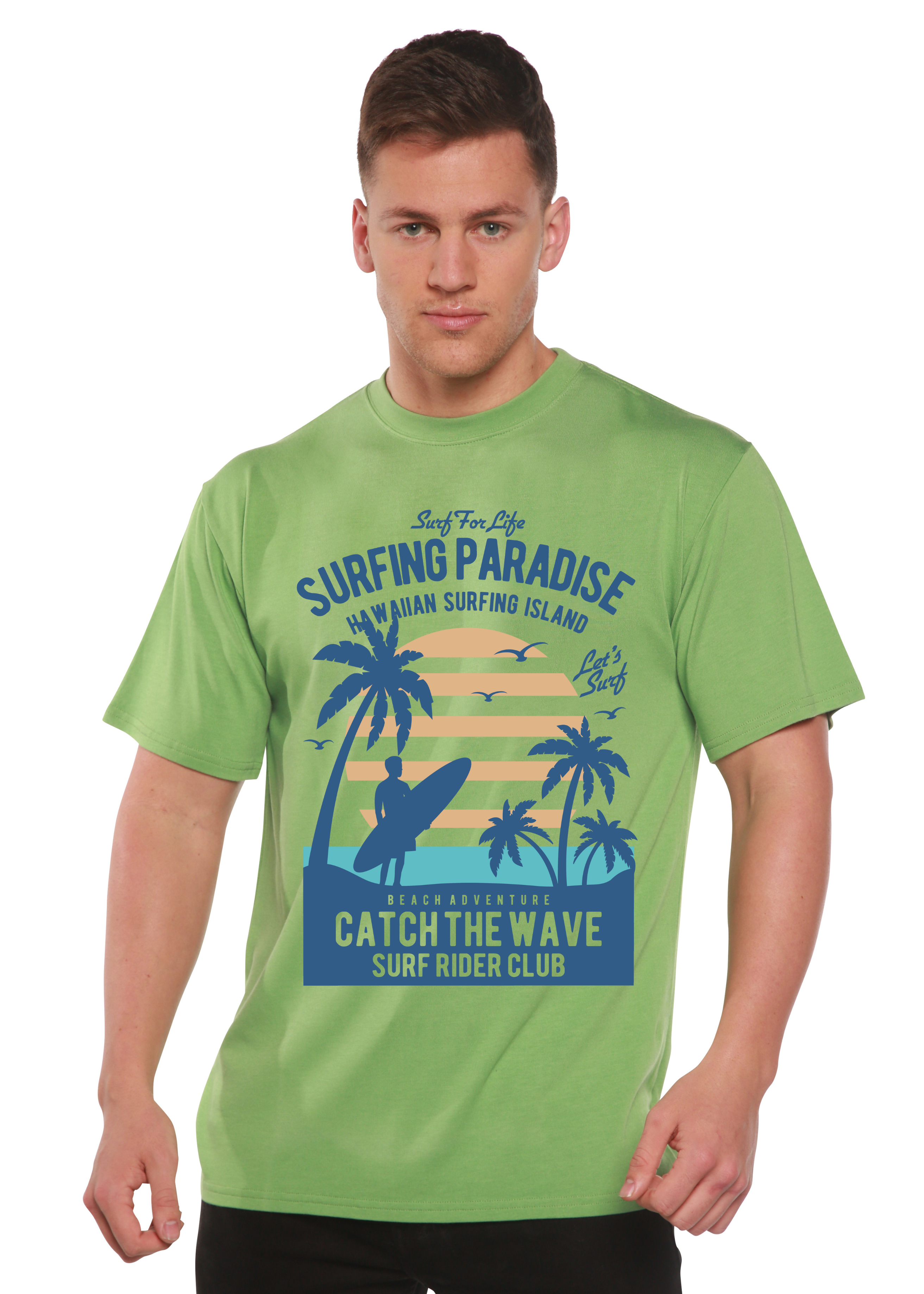 Camiseta gráfica de manga corta de bambú/algodón orgánico Surfing Paradis Spun Bamboo® para hombre