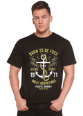 Camiseta de manga corta para hombre de bambú viscosa/algodón orgánico con gráfico "Born To Be Free"