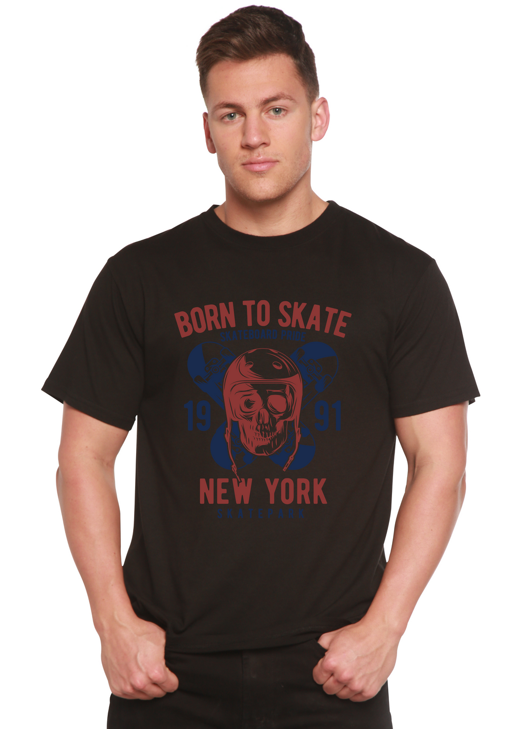 Camiseta gráfica de manga corta Born To Skate 1991 New York para hombre de bambú viscosa/algodón orgánico