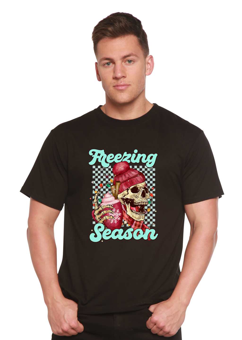 Camiseta Gráfica Unisex de Manga Corta de Viscosa de Bambú/Algodón Orgánico "Temporada de Frío"