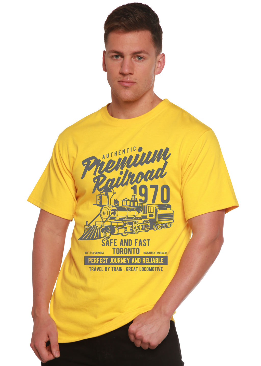 Camiseta gráfica de manga corta de viscosa de bambú/algodón orgánico para hombre Railroad Spun Bamboo® Premium