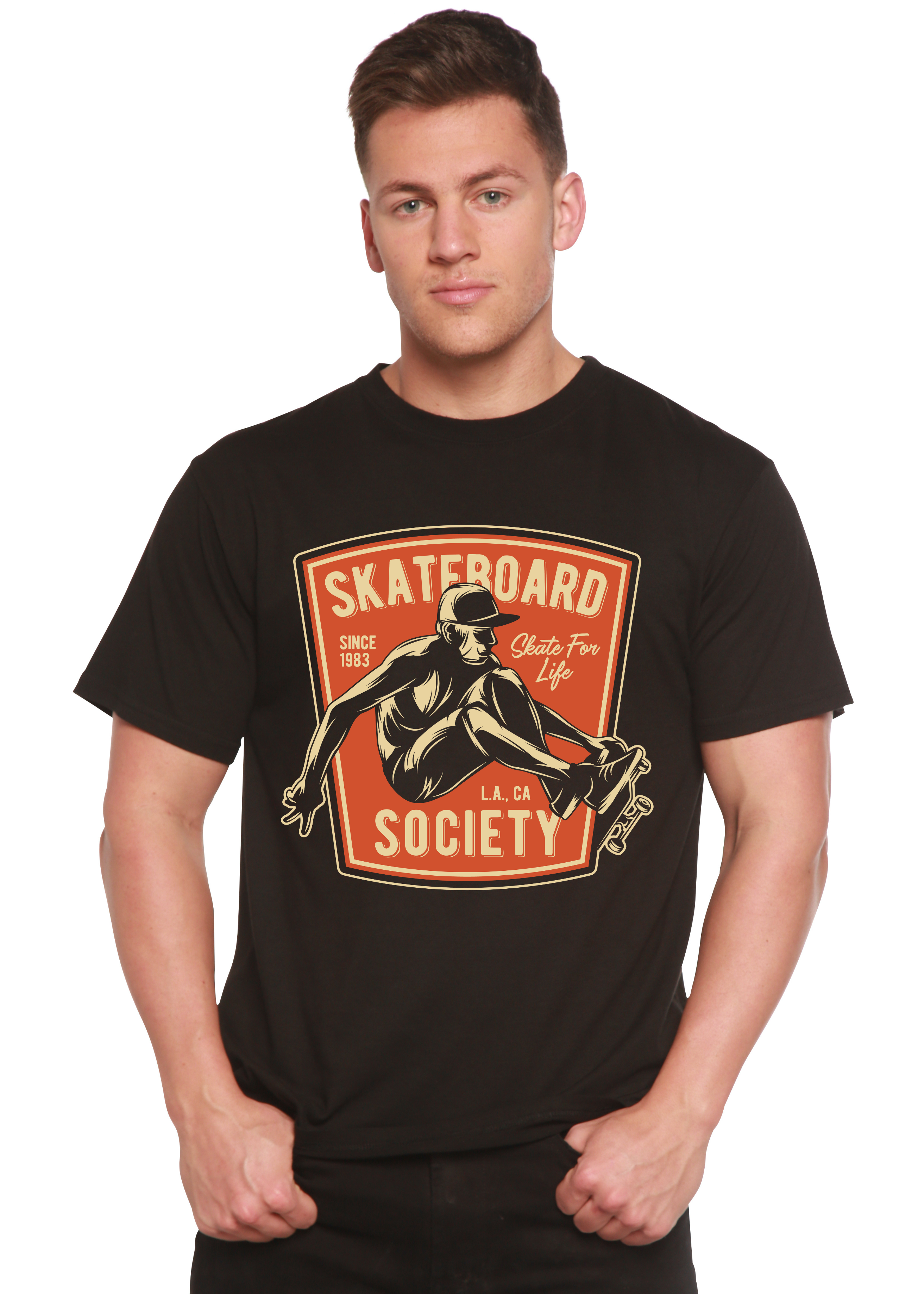 Camiseta gráfica de manga corta de viscosa de bambú y algodón orgánico para hombre Skateboard Society