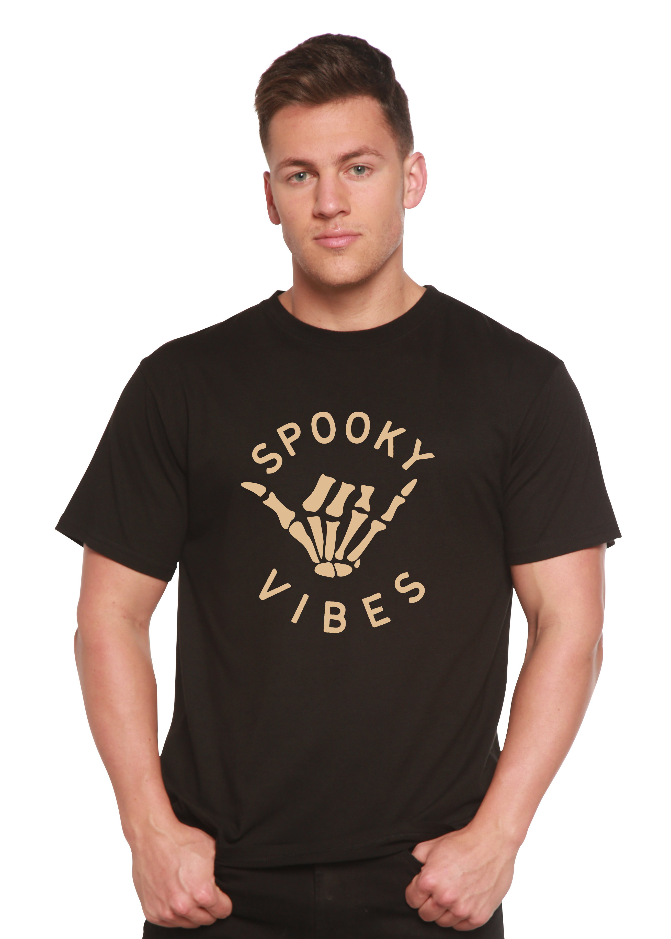 Camiseta gráfica de manga corta para hombre con vibra espeluznante de bambú viscosa/algodón orgánico