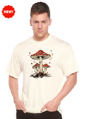 Camiseta gráfica unisex de bambú/algodón "Boho Retro Hippie Mushrooms Natural"