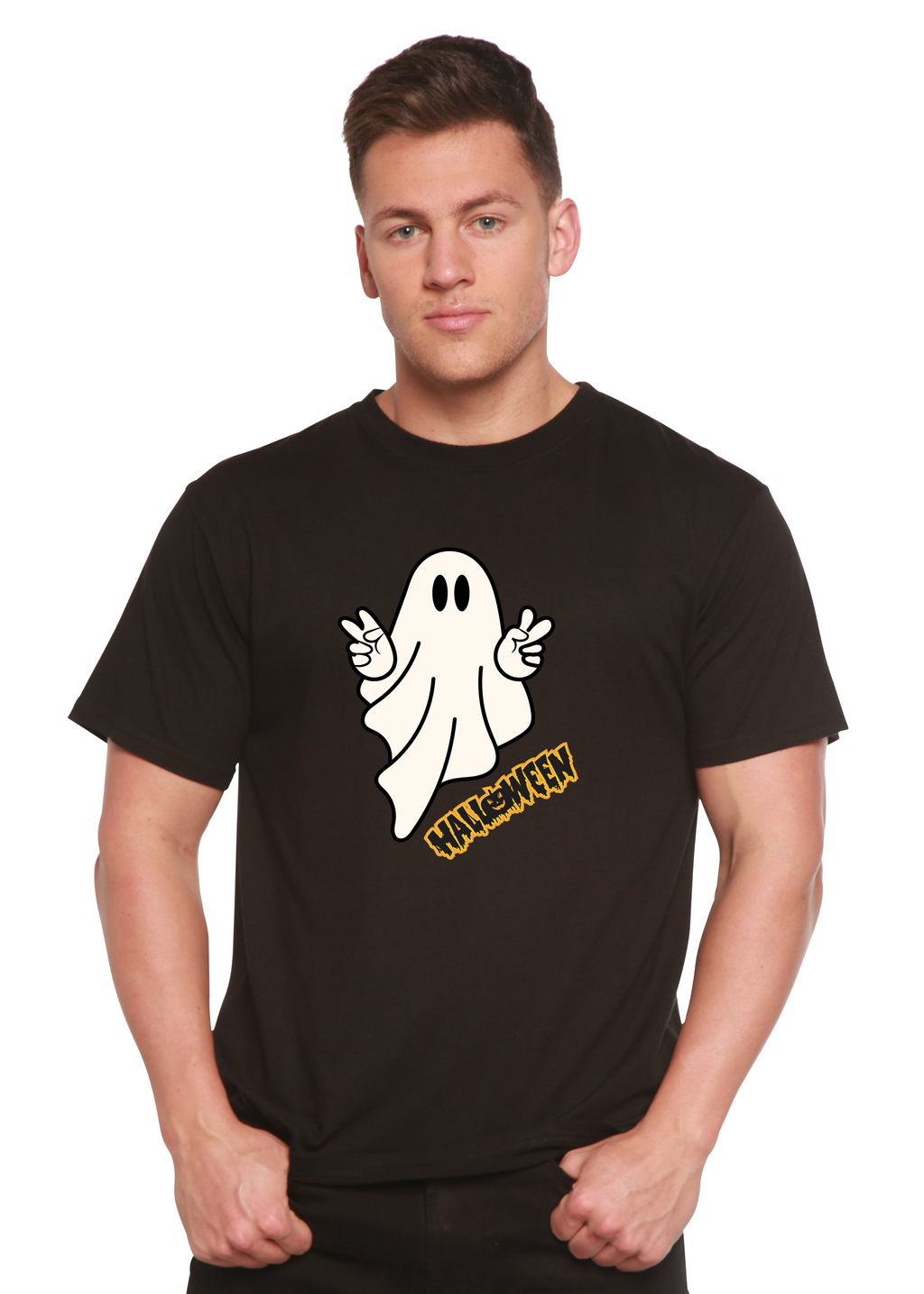 Camiseta gráfica de manga corta unisex Halloween Ghost de viscosa de bambú/algodón orgánico