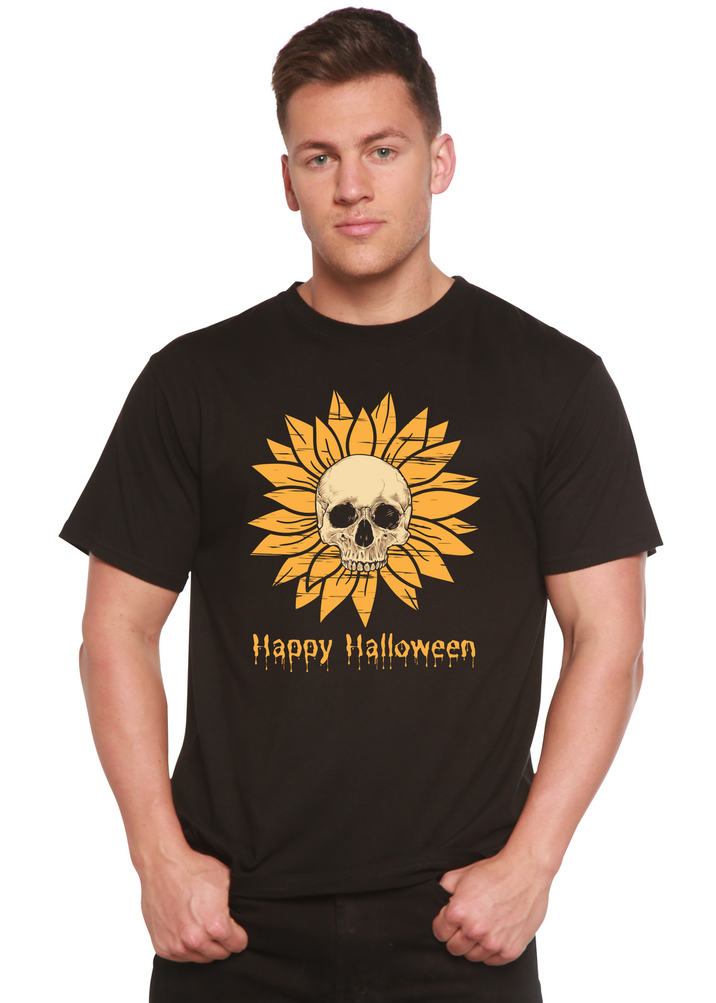 Camiseta gráfica de manga corta de viscosa de bambú/algodón orgánico para hombre del Día de Halloween