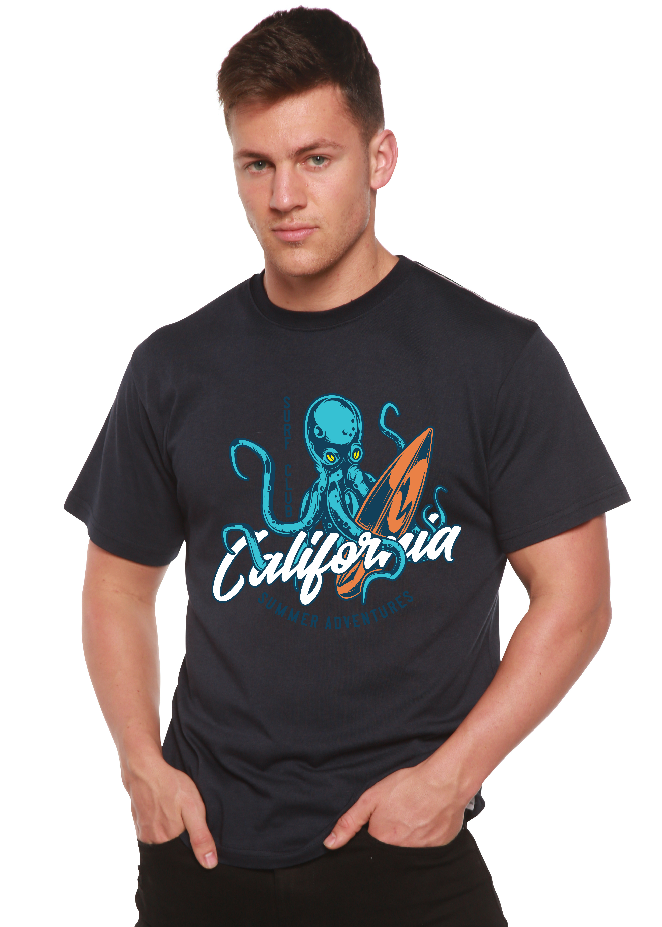 Camiseta gráfica de manga corta de bambú/algodón orgánico para hombre "California Summer Adventures"