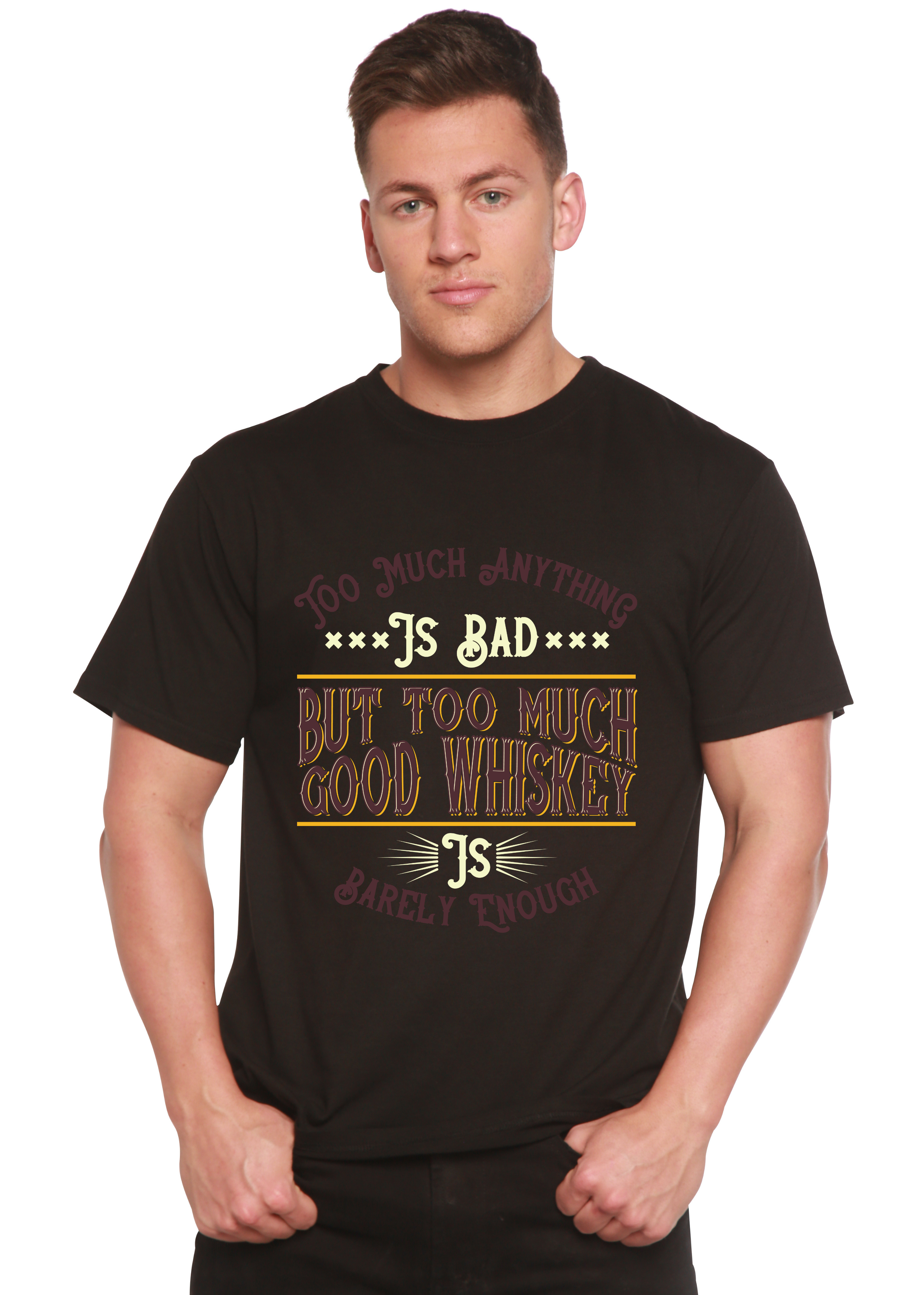 Camiseta gráfica de manga corta para hombre "But Too Much Good Whiskey" de bambú viscosa/algodón orgánico