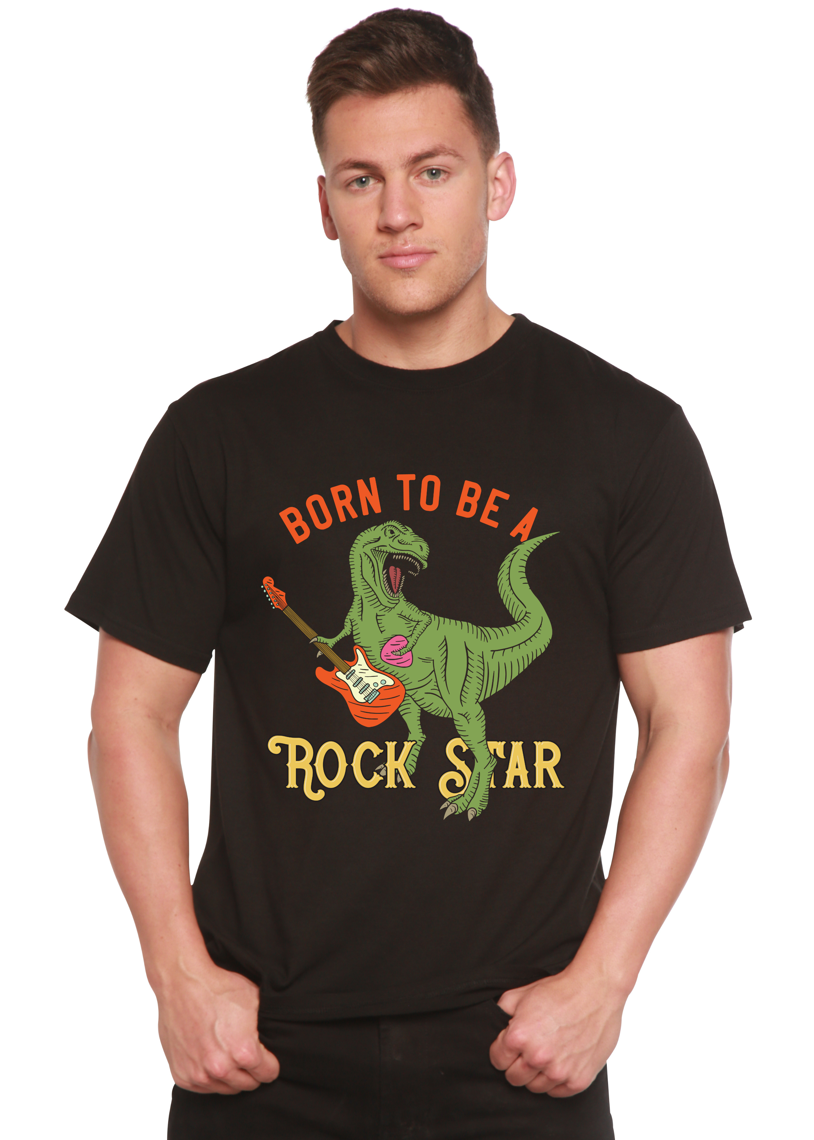 Camiseta gráfica de manga corta de bambú viscosa/algodón orgánico para hombre "Born To Be A Rock Star"