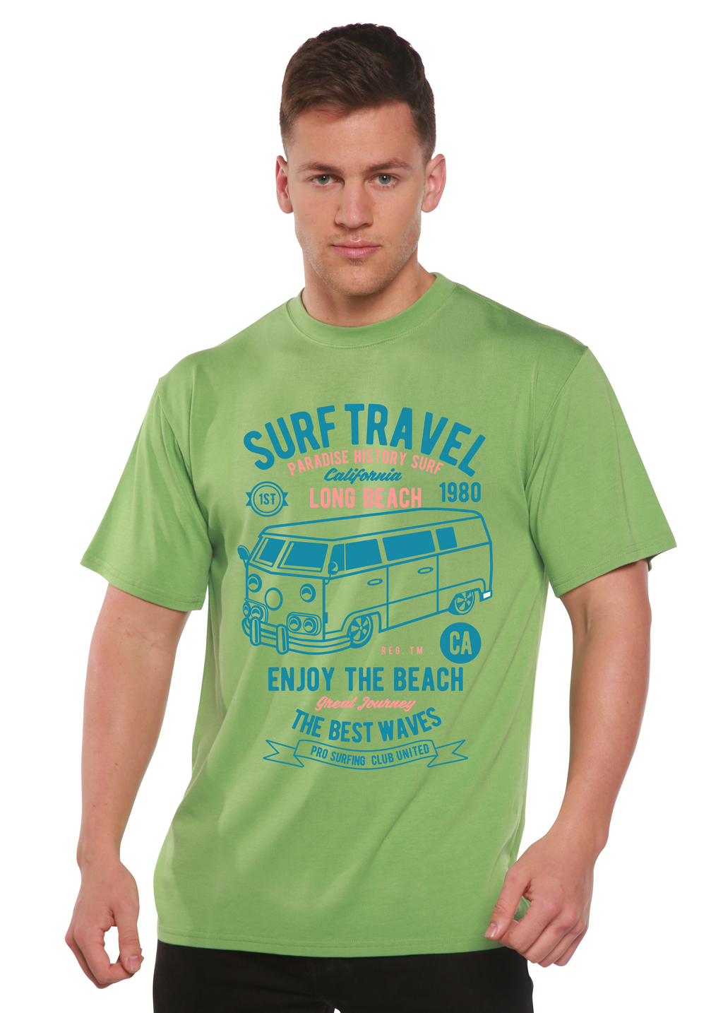 Camiseta gráfica de manga corta de bambú/algodón orgánico Surf Travel Spun Bamboo® para hombre