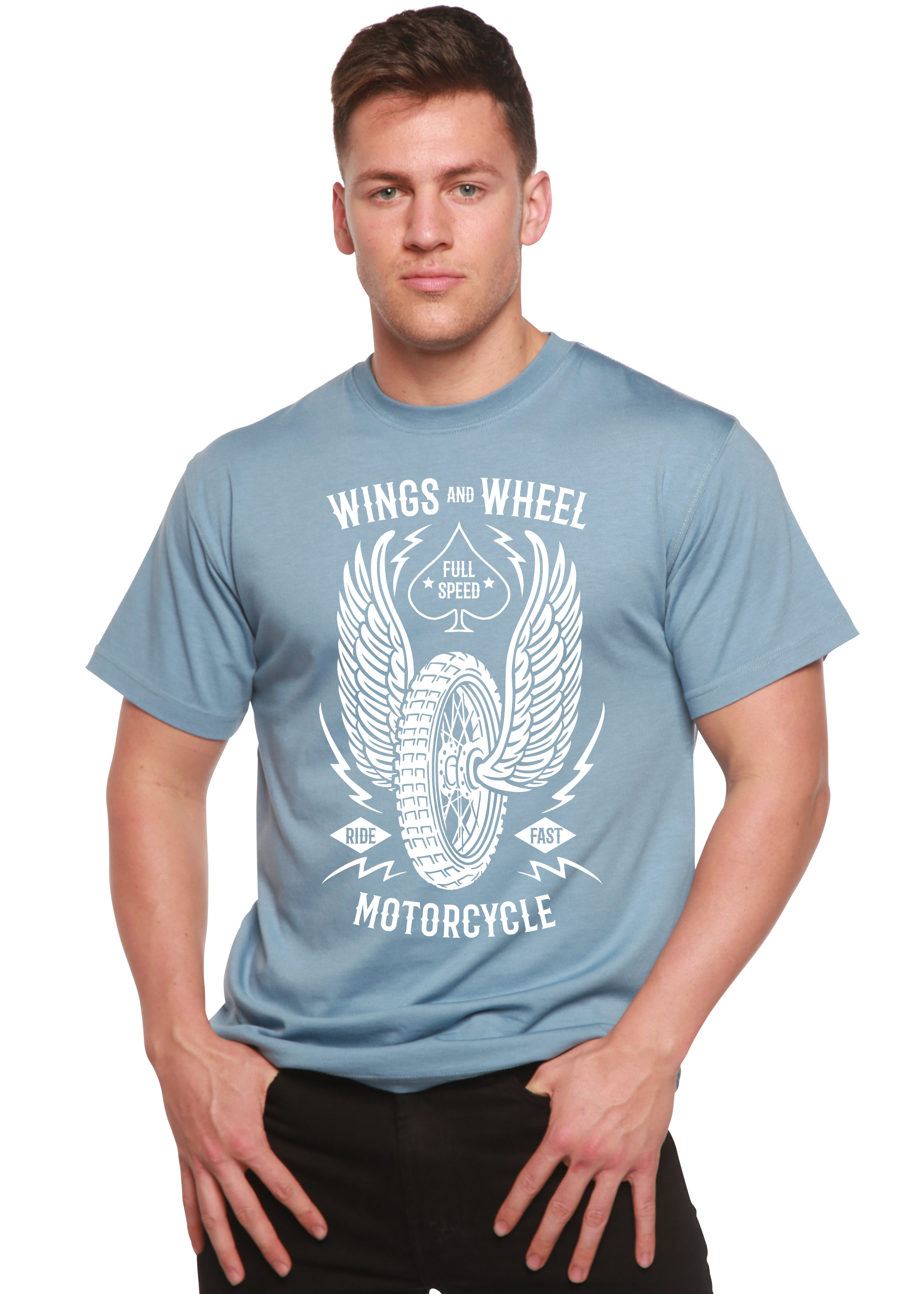 Camiseta gráfica de manga corta para hombre Wings And Wheel Spun Bamboo® de bambú viscosa/algodón orgánico