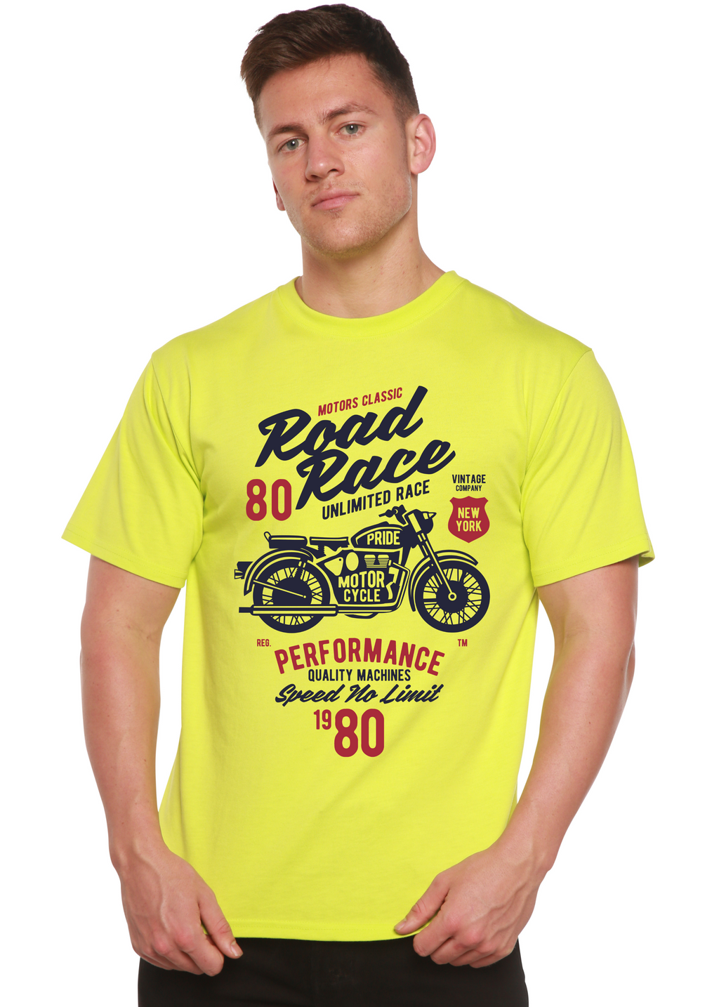Camiseta gráfica de manga corta Spun Bamboo® de viscosa de bambú/algodón orgánico para hombre con motos de carrera