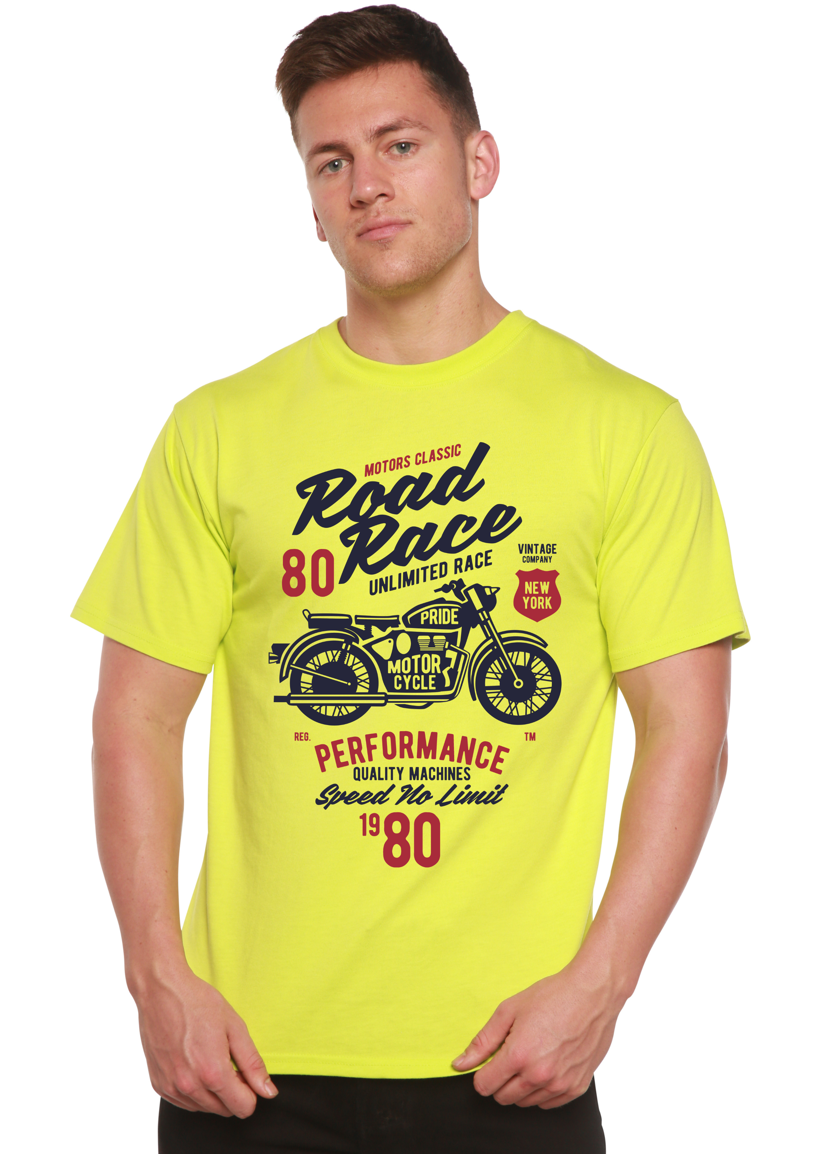 Camiseta gráfica de manga corta Spun Bamboo® de viscosa de bambú/algodón orgánico para hombre con motos de carrera
