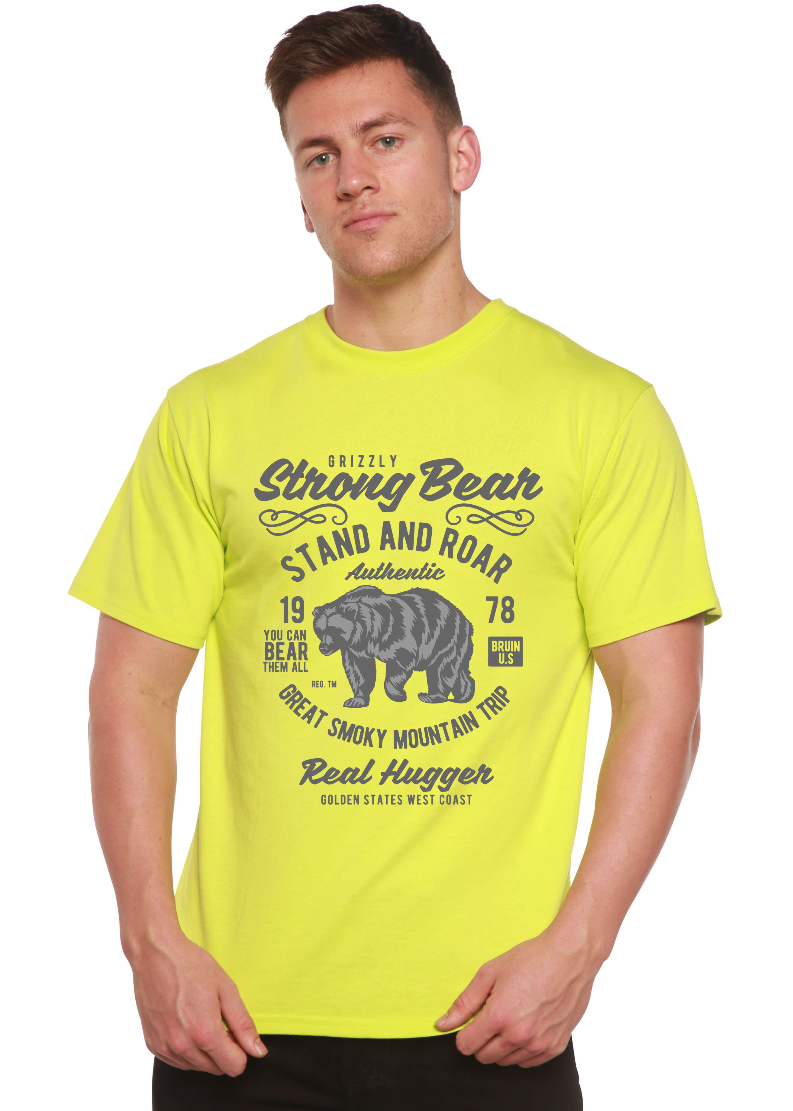Camiseta gráfica de manga corta Strong Bear Spun Bamboo® de viscosa de bambú/algodón orgánico para hombre