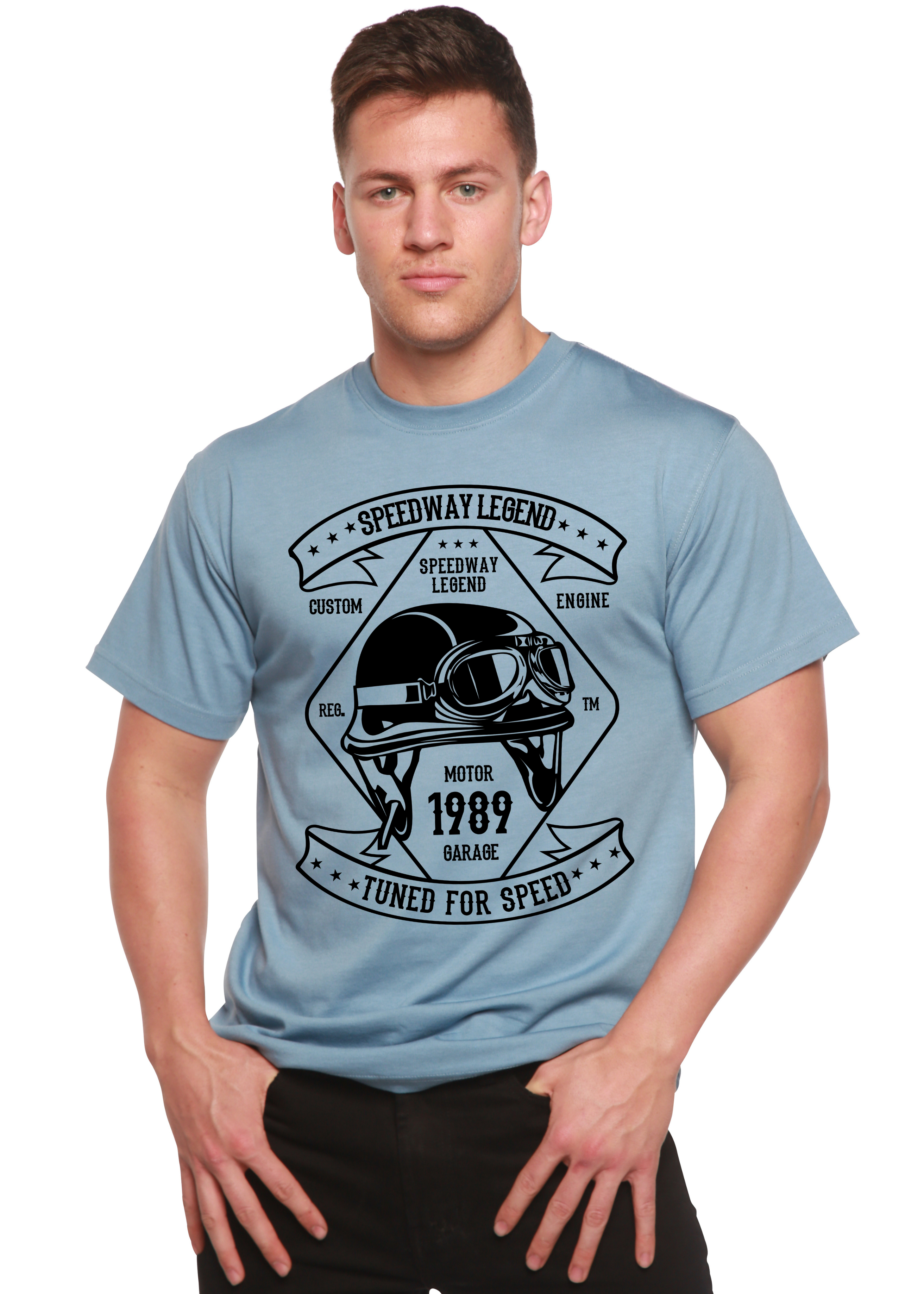 Camiseta gráfica de manga corta de bambú/algodón orgánico para hombre Spun Bamboo® Leyenda de las carreras de Speedway