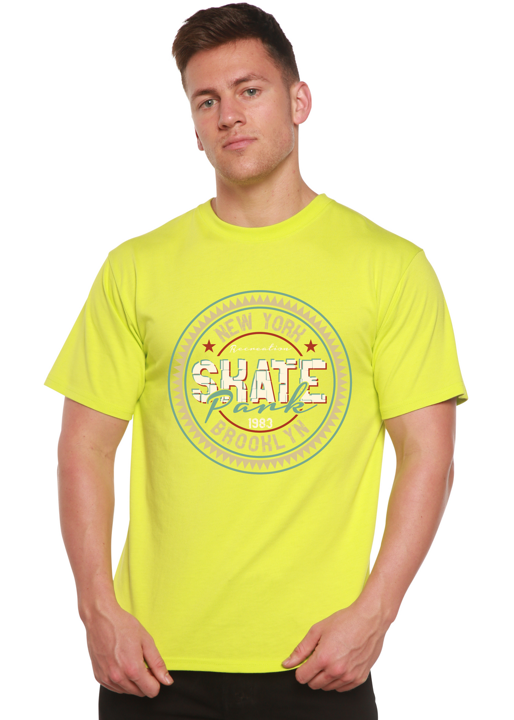 Camiseta de manga corta con estampado gráfico de viscosa de bambú/algodón orgánico New York Skate Pank para hombre