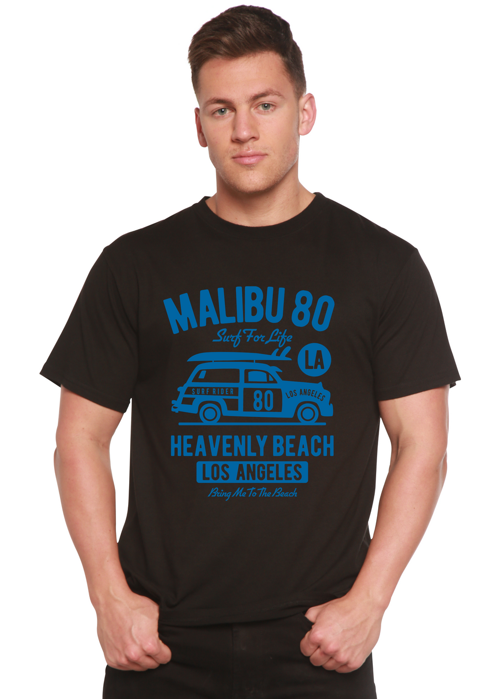 Camiseta gráfica de manga corta de viscosa de bambú y algodón orgánico para hombre Malibu 80