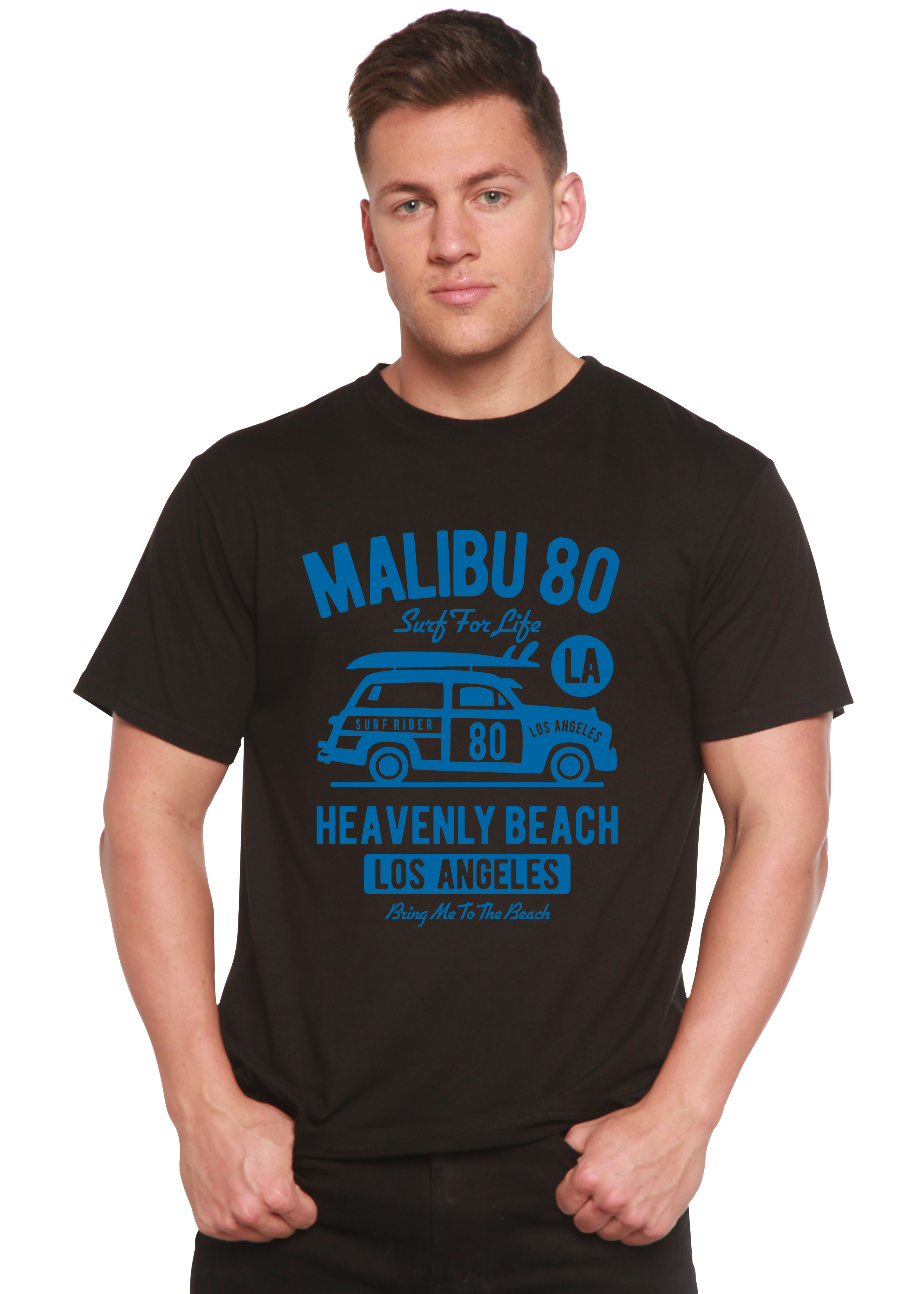 Camiseta gráfica de manga corta de viscosa de bambú y algodón orgánico para hombre Malibu 80