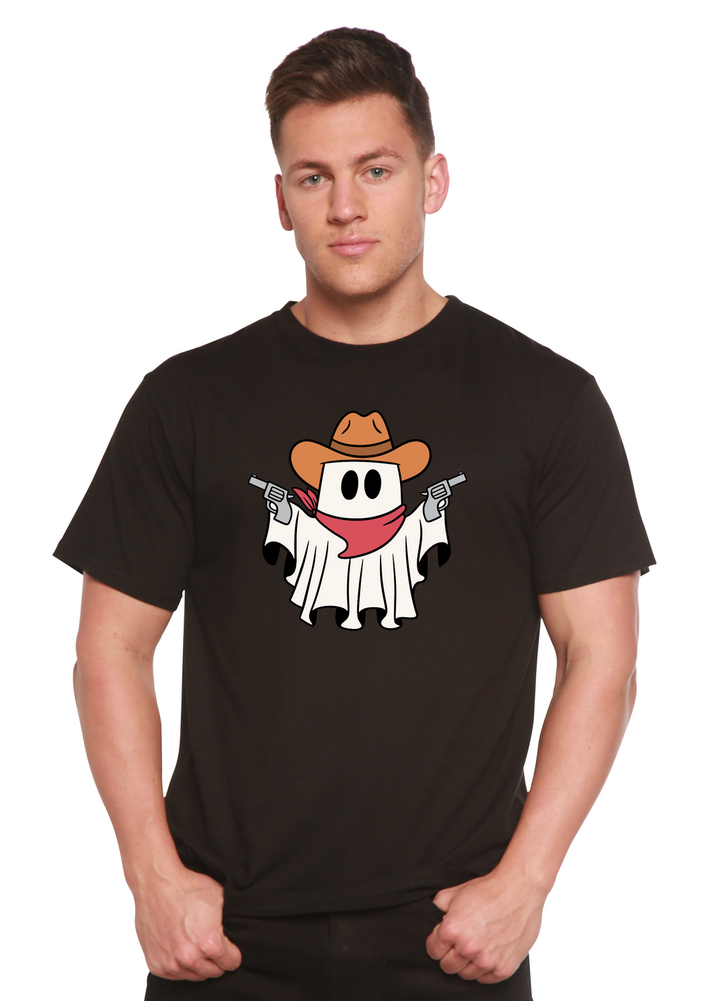 Camiseta gráfica de manga corta de viscosa de bambú y algodón orgánico unisex Cowboy Ghost