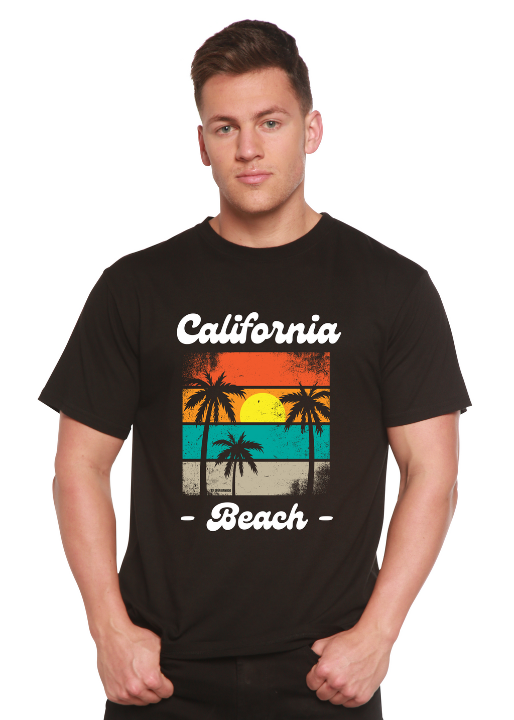 Camiseta gráfica de manga corta de viscosa de bambú y algodón orgánico California Beach unisex