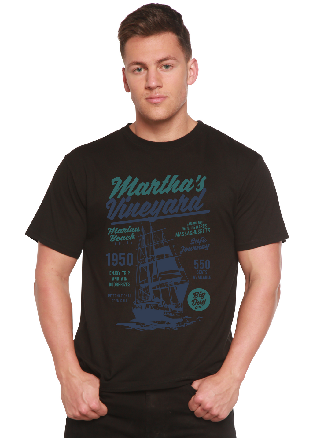 Camiseta gráfica de manga corta de bambú/viscosa y algodón orgánico para hombre de Martha's Vineyard
