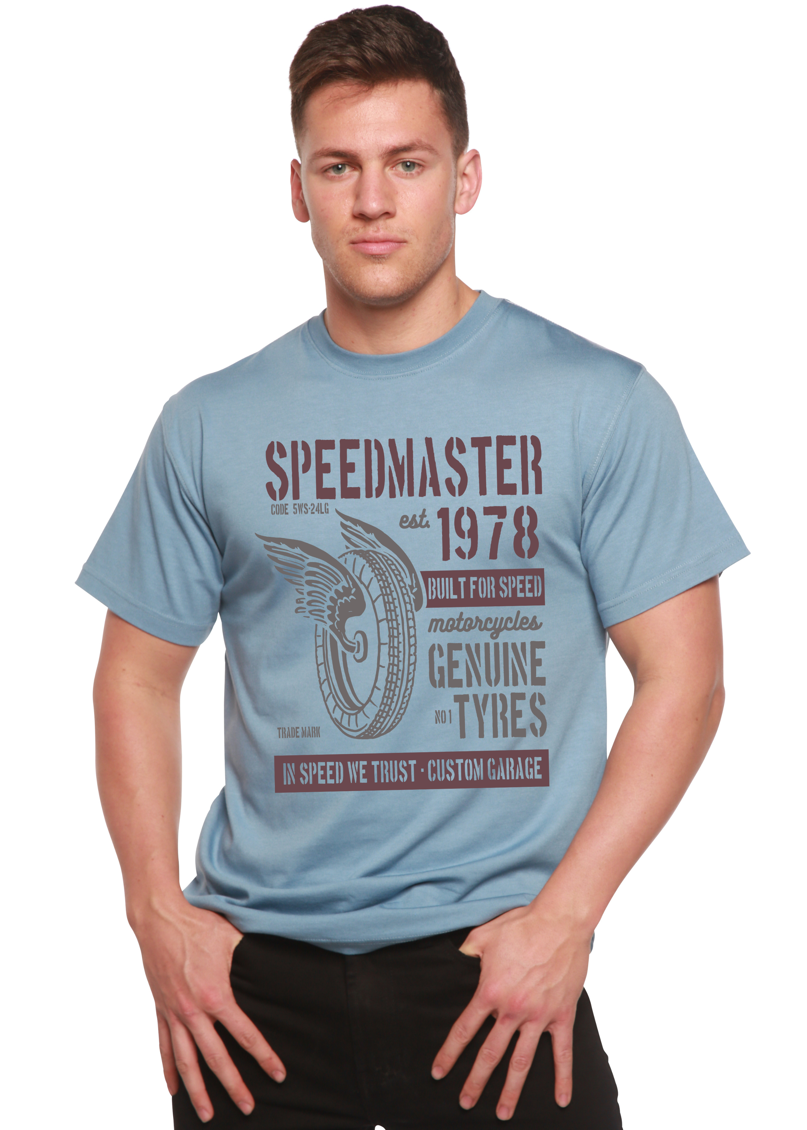 Camiseta gráfica de manga corta para hombre Speed Master Spun Bamboo® de bambú viscosa/algodón orgánico