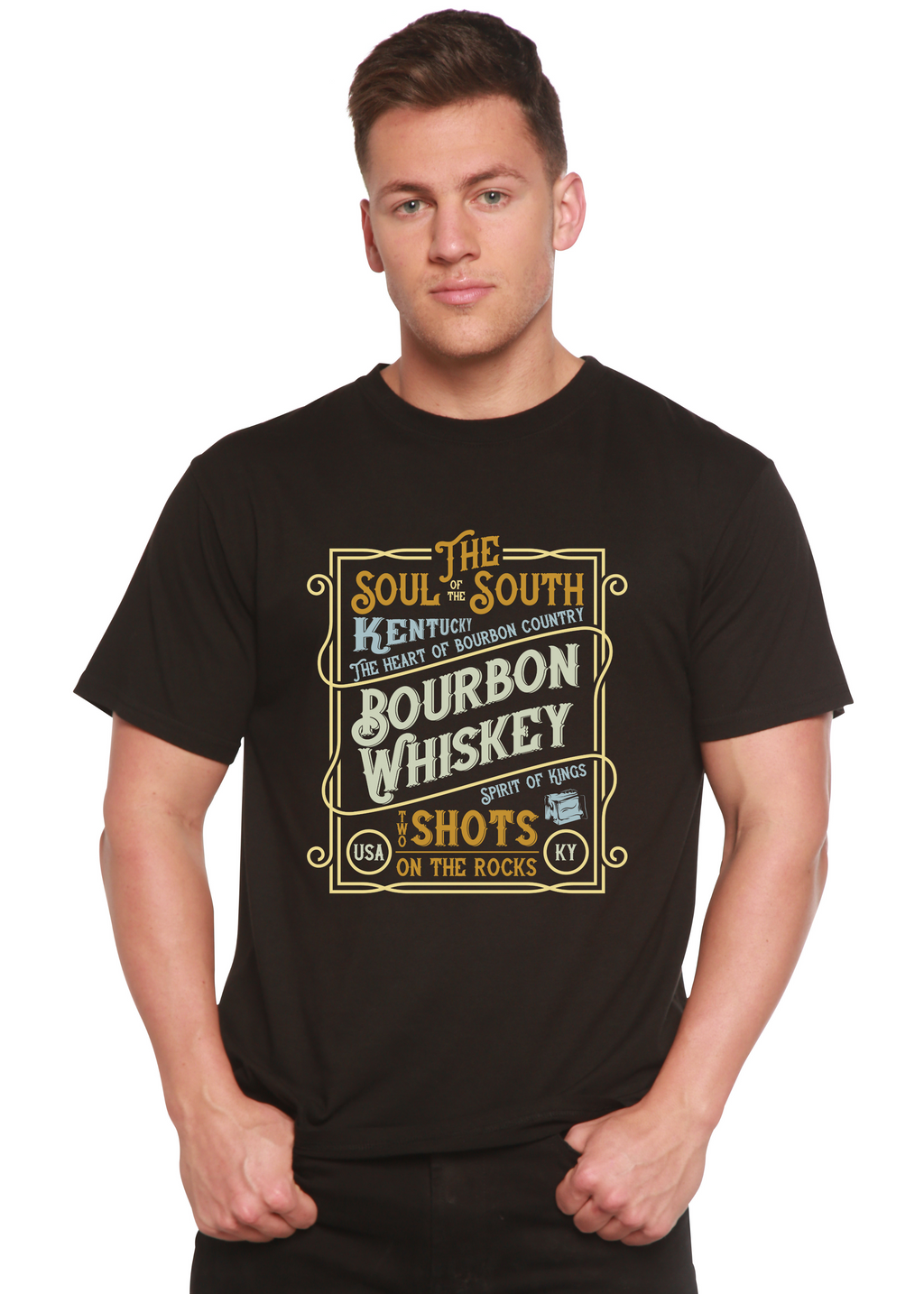 Camiseta gráfica de manga corta de bambú/algodón orgánico para hombre, diseño "Bourbon Whiskey"