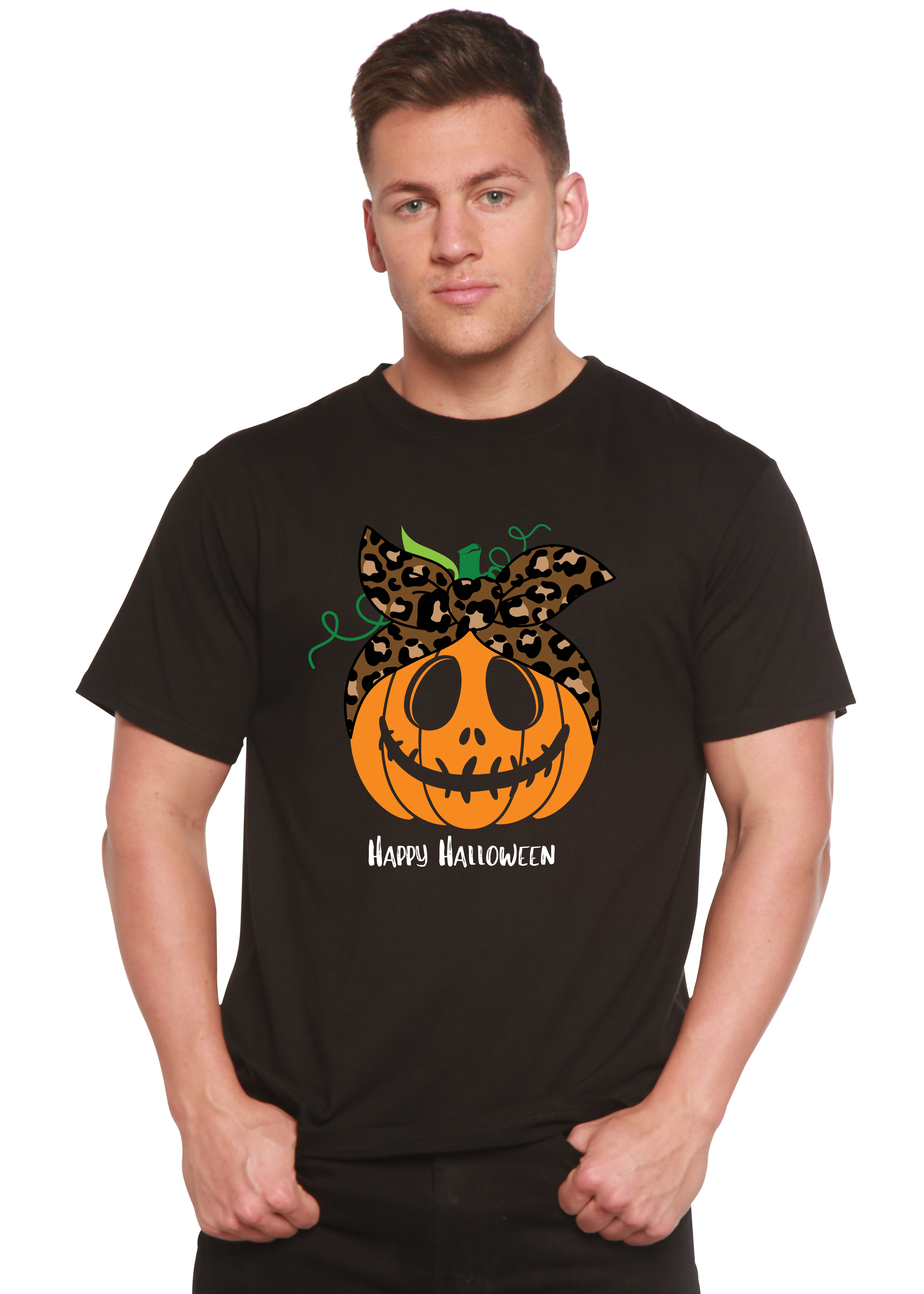 Camiseta gráfica de manga corta de viscosa de bambú/algodón orgánico para hombre - ¡Feliz Halloween!
