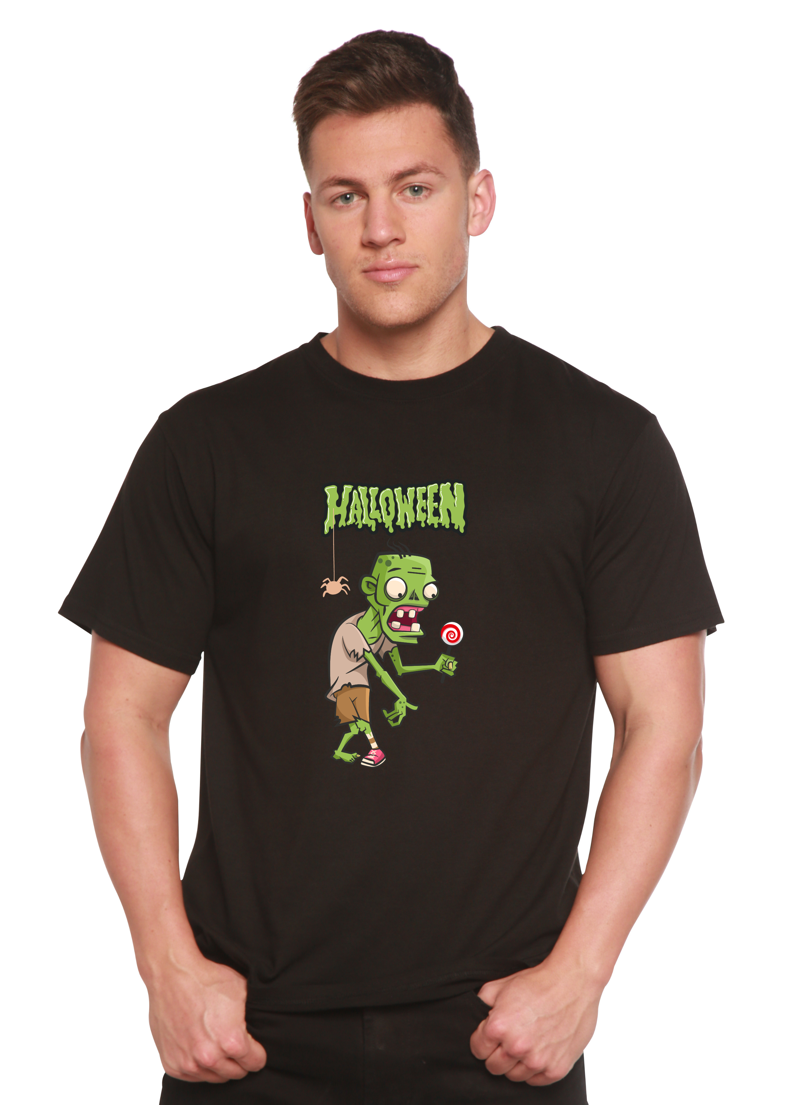 Camiseta gráfica de manga corta de bambú/algodón orgánico con monstruo verde de Halloween unisex