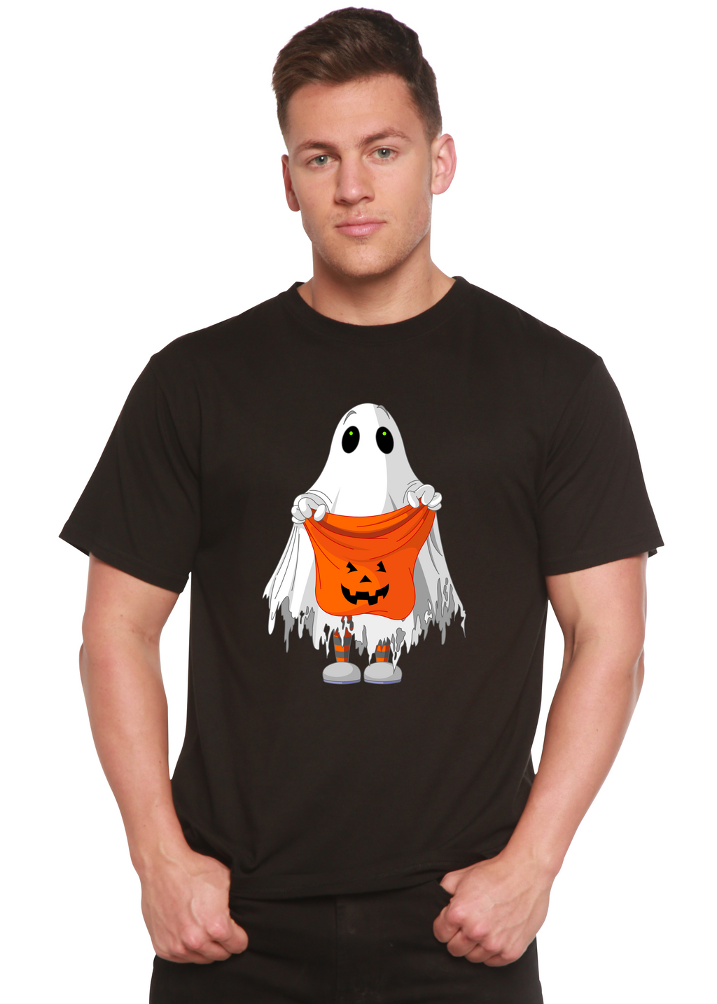 Camiseta Gráfica de Manga Corta para Hombre "Boo Halloween" de Viscosa de Bambú/Algodón Orgánico