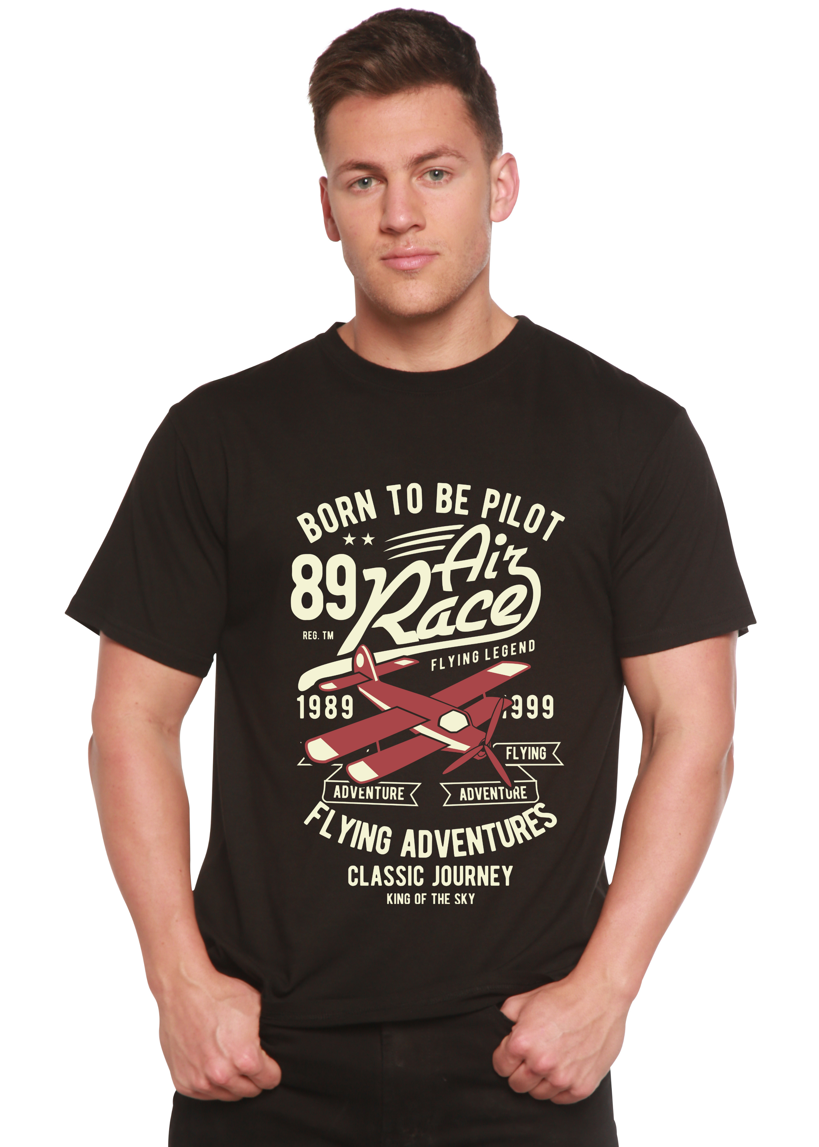 Camiseta gráfica de manga corta para hombre "Born To Be Pilot" de viscosa de bambú/algodón orgánico