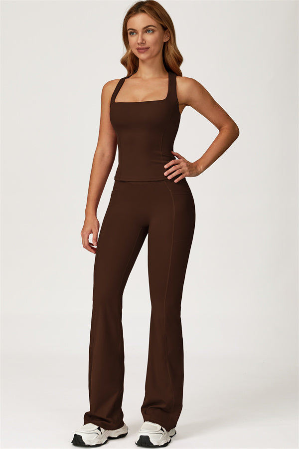 Conjunto de 2 piezas de top corto Glacier y leggings con pernera acampanada