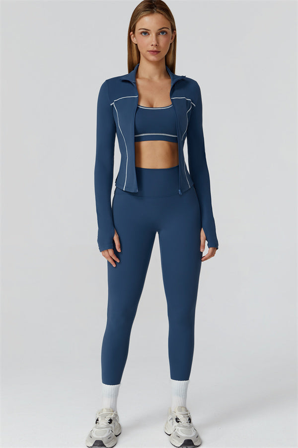 El conjunto de 3 piezas de leggings y sujetador deportivo con cremallera Venus