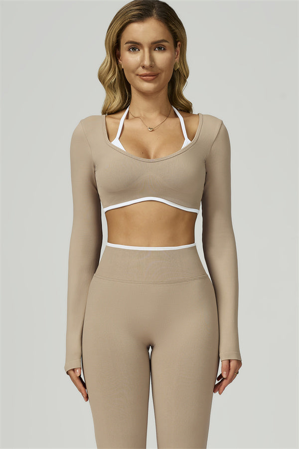 El conjunto de 2 piezas de crop top de manga larga y leggings Prime Line