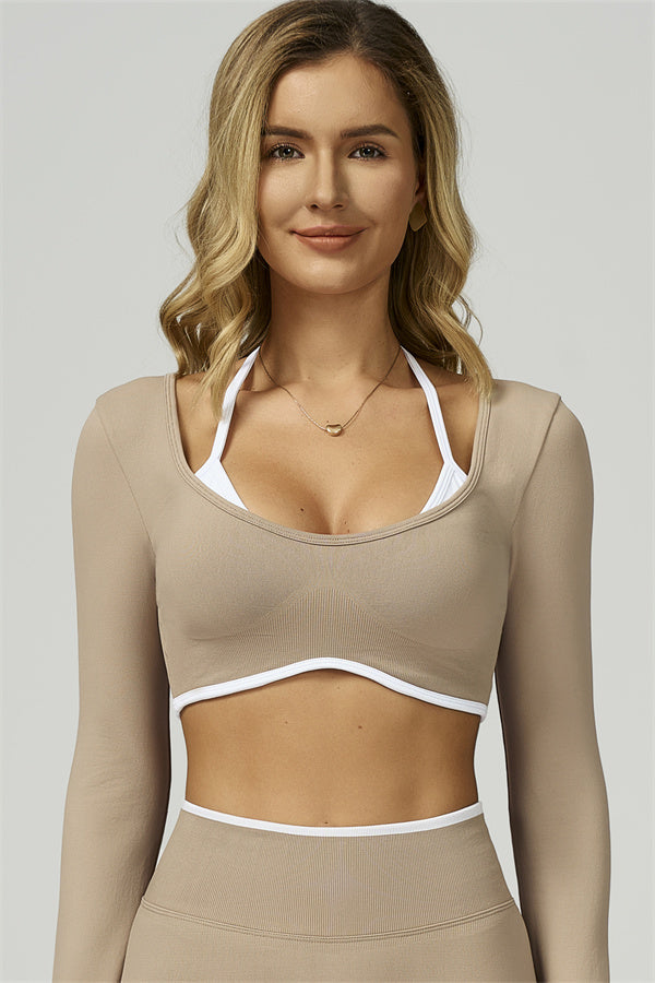 Conjunto de 2 piezas de shorts y top corto de manga larga Prime Line