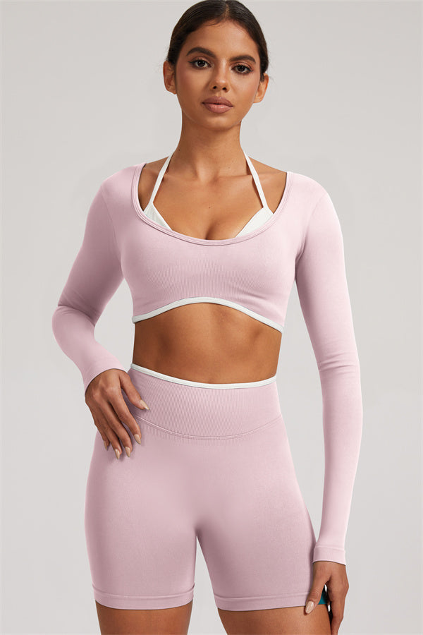 Conjunto de 2 Piezas de Top Corto de Manga Larga y Shorts Elevate