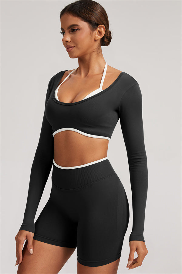 Conjunto de 2 Piezas de Top Corto de Manga Larga y Shorts Elevate