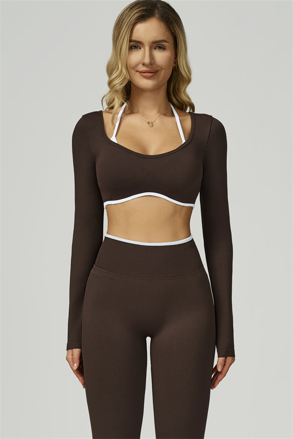 El conjunto de 2 piezas de crop top de manga larga y leggings Prime Line